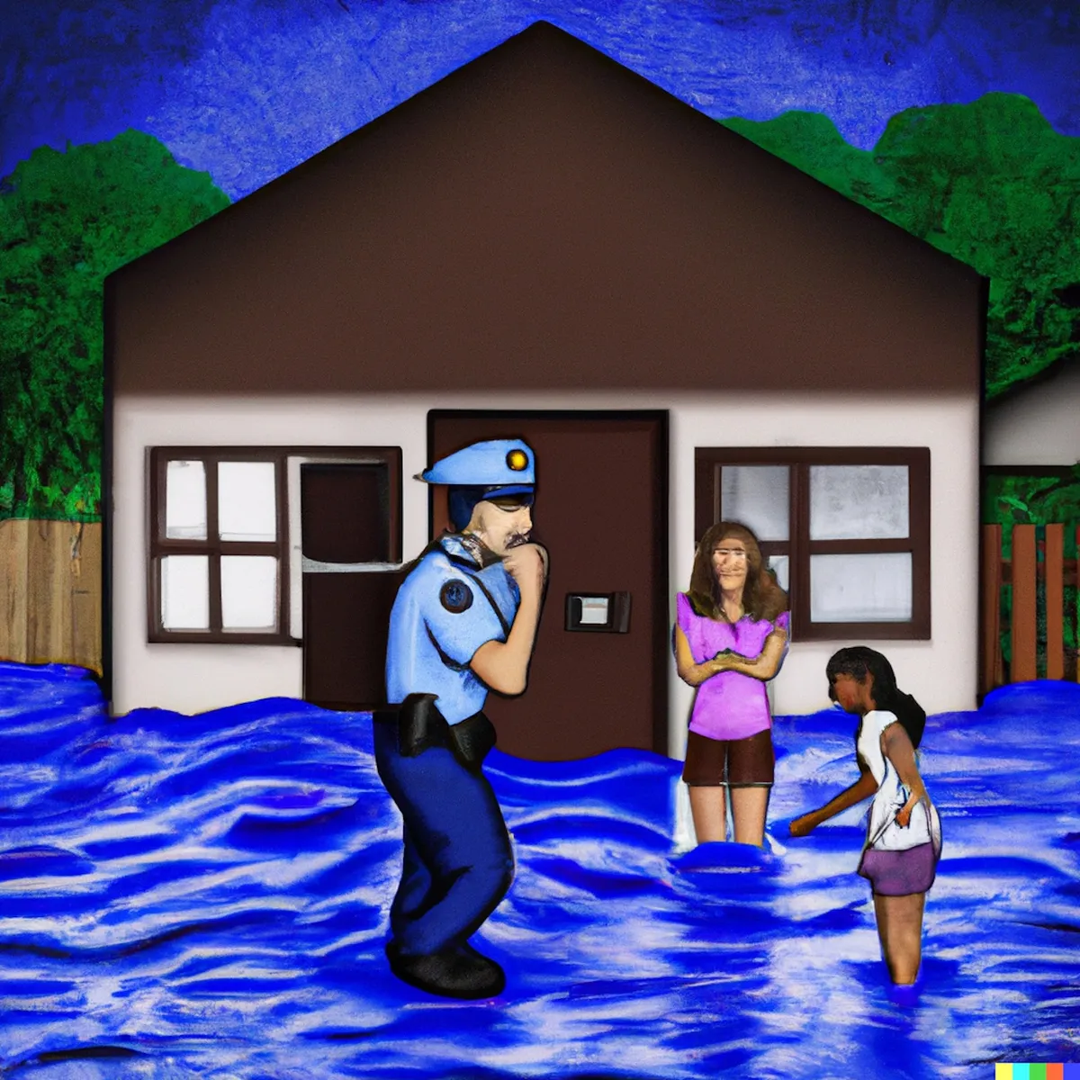 Policeman asking family to evacuate due to floods