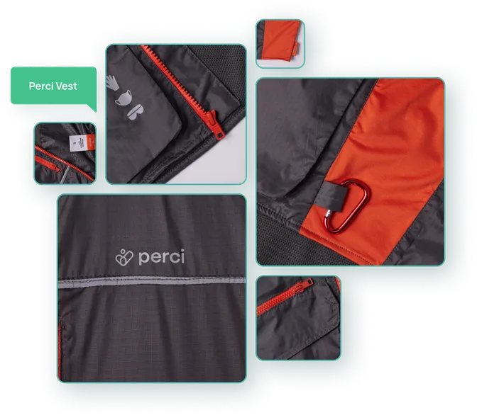Perci Vest is an evacuation on the go made of light sturdy material with preparedness items ordered in pockets with clean labels